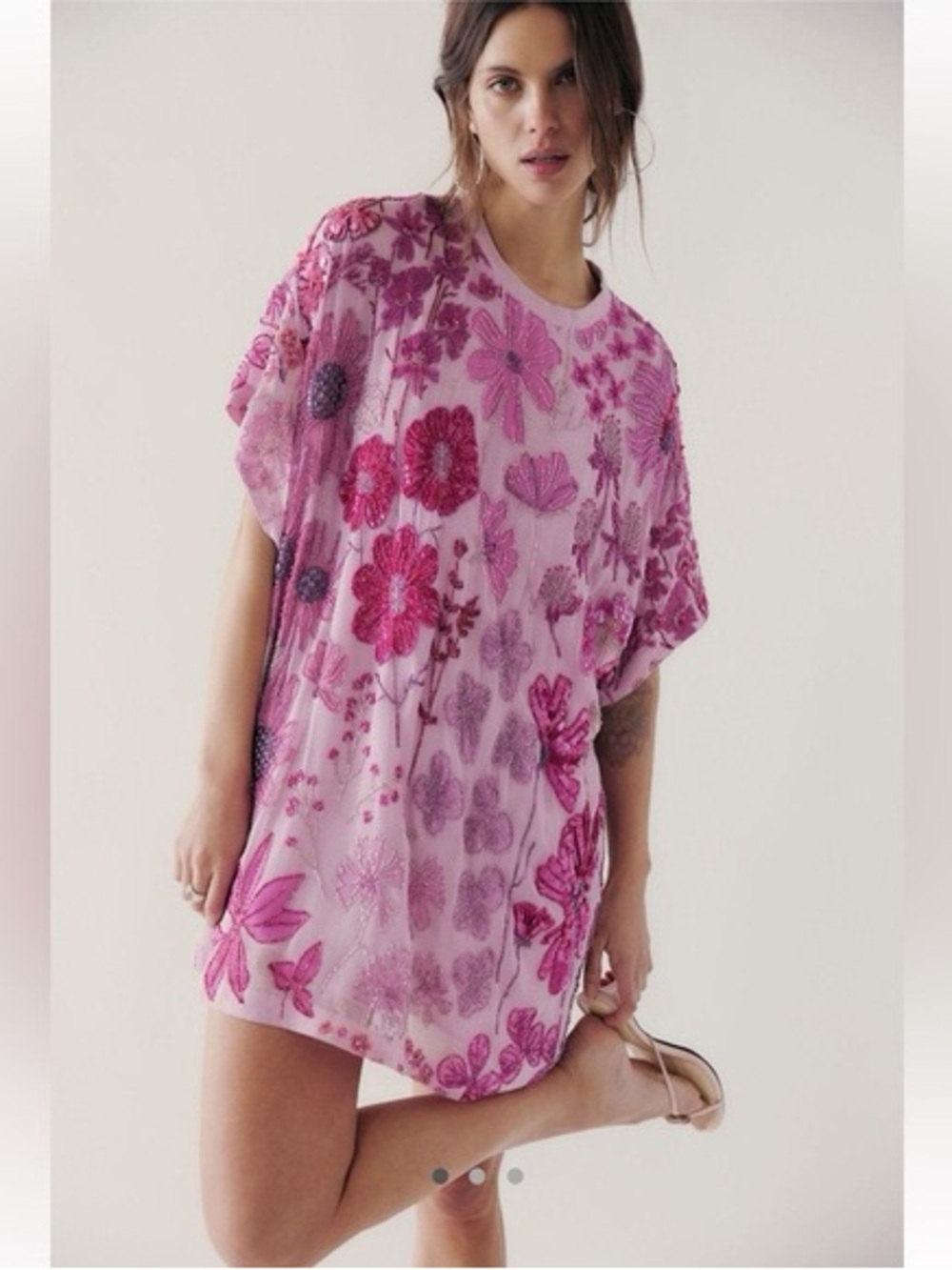 Free People Pink Jewel Embroidered Mini Dress